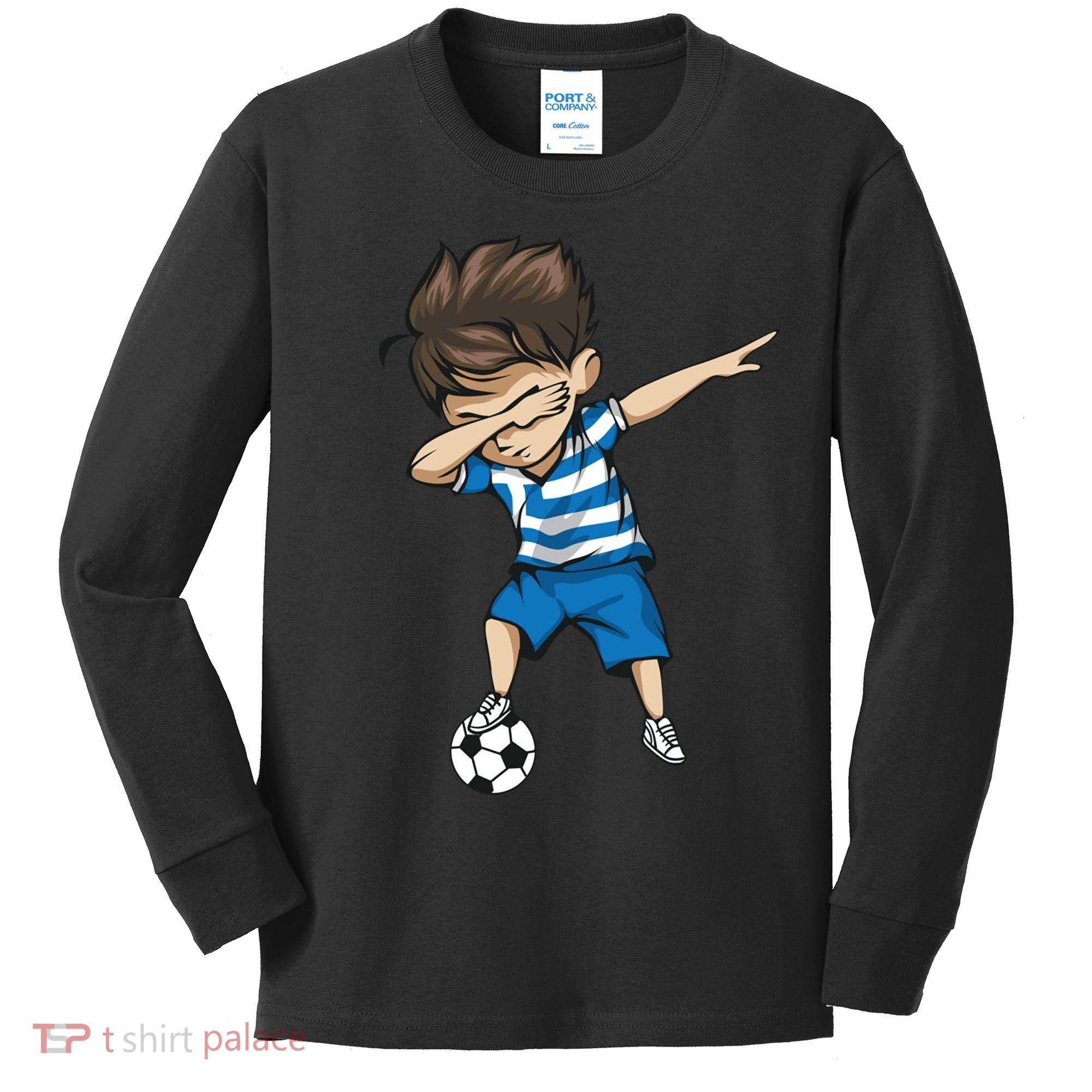 Dabbing Soccer Boy Greece Kids Long Sleeve Shirt