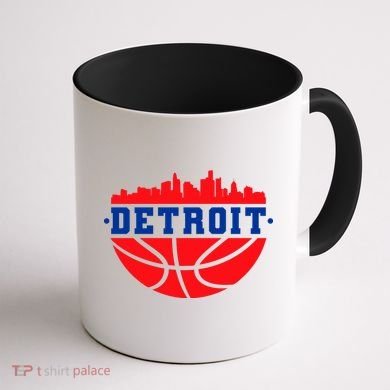 Detroit Skyline Basketball Logo Coffee Mug back