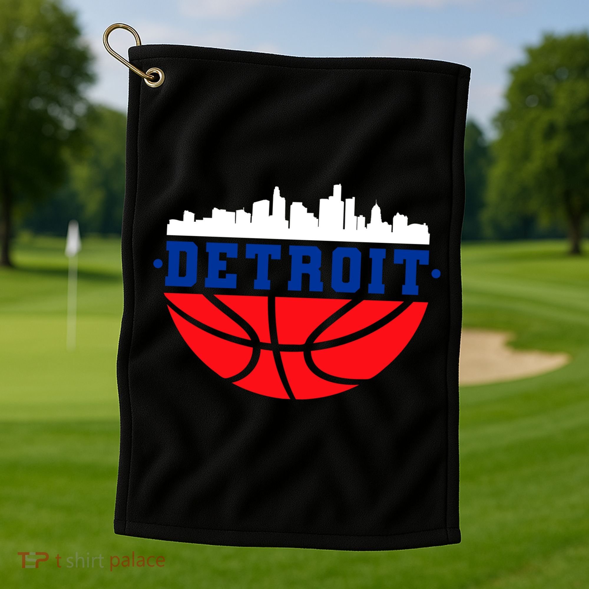 Detroit Skyline Basketball Logo Golf Towel