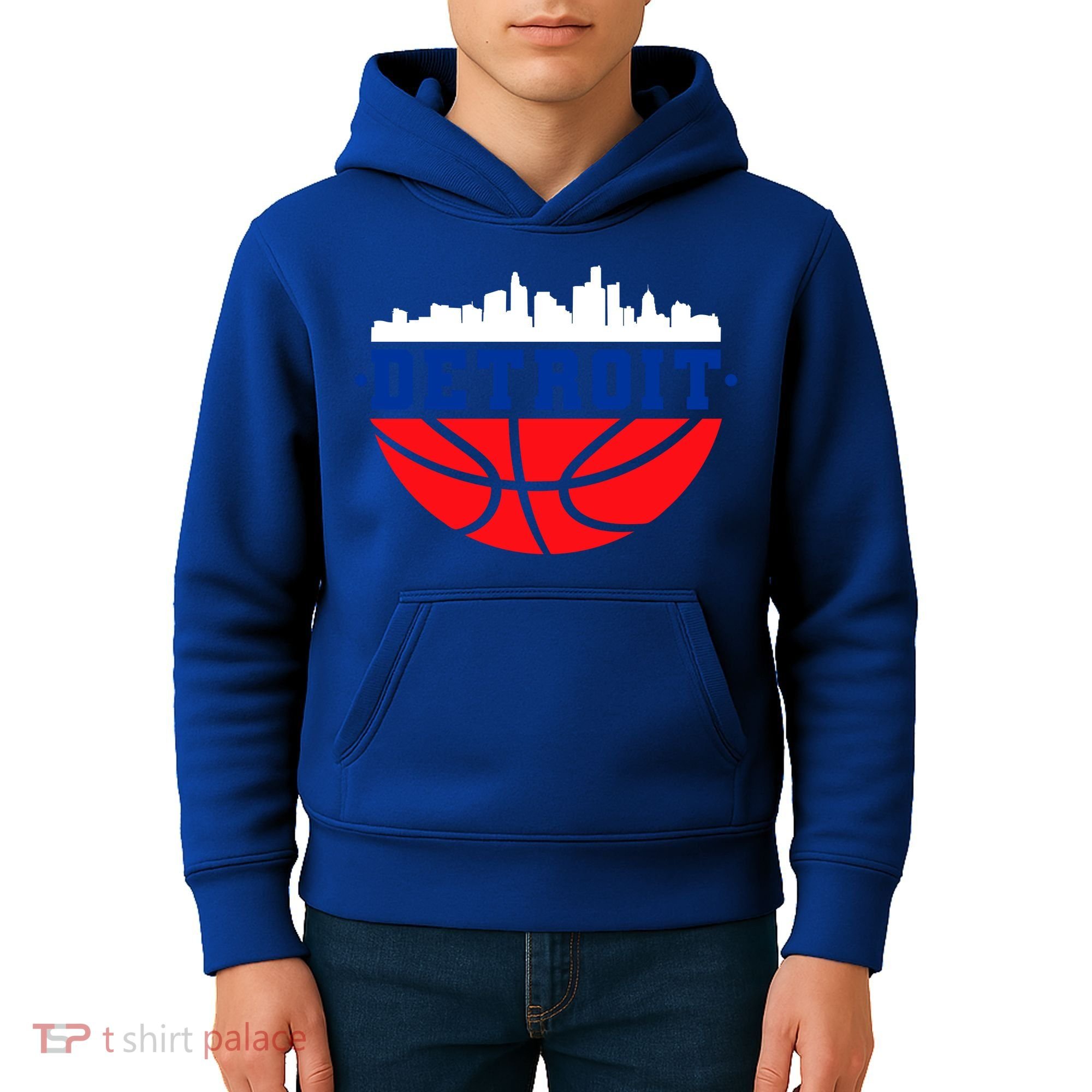 Detroit Skyline Basketball Logo Kids Hoodie