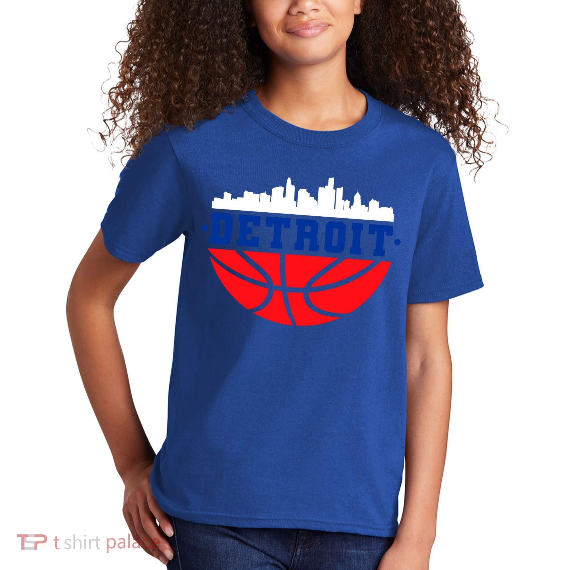 Detroit Skyline Basketball Logo Kids T-Shirt