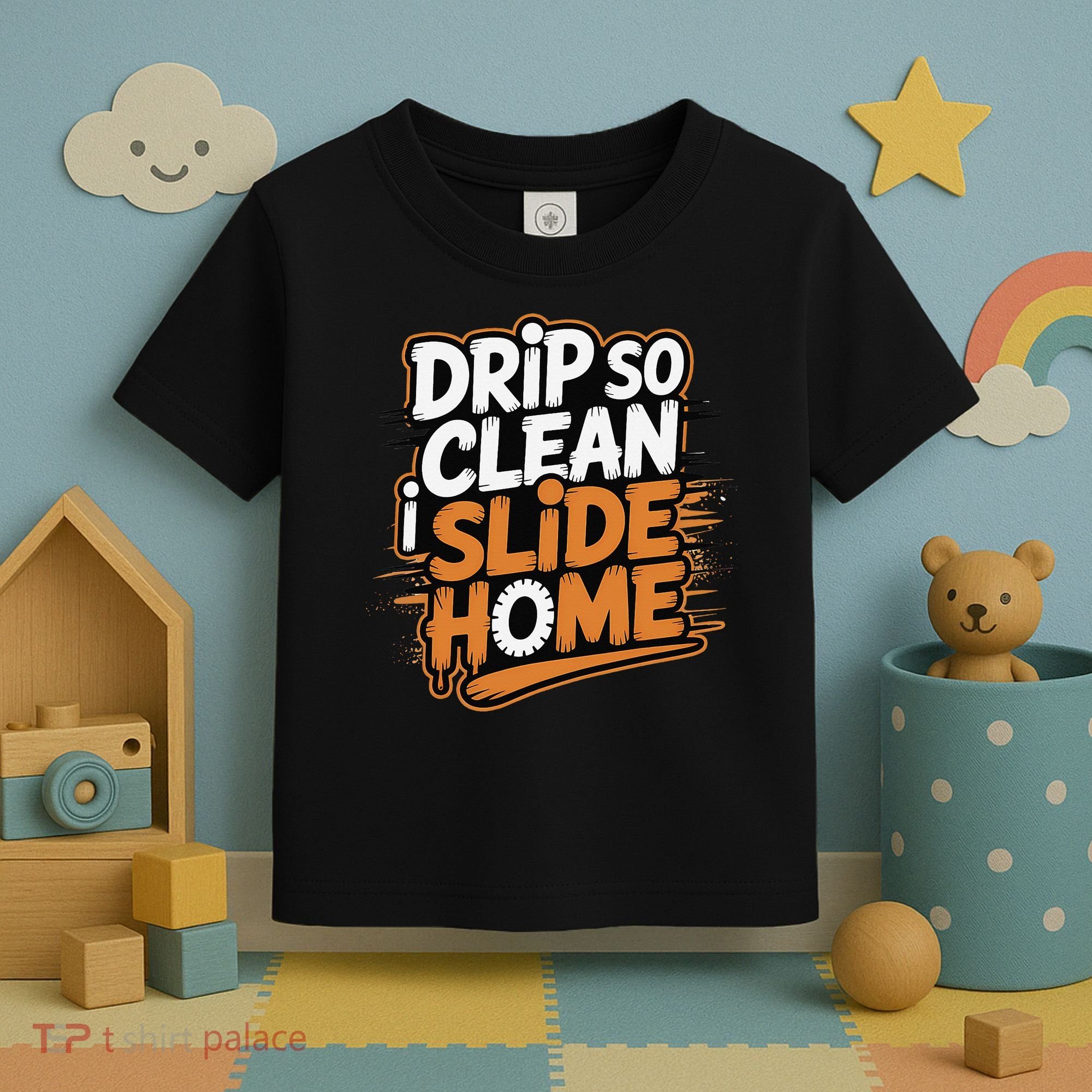 Drip So Clean I Slide Home  Funny Baseball Player Saying Toddler T-Shirt