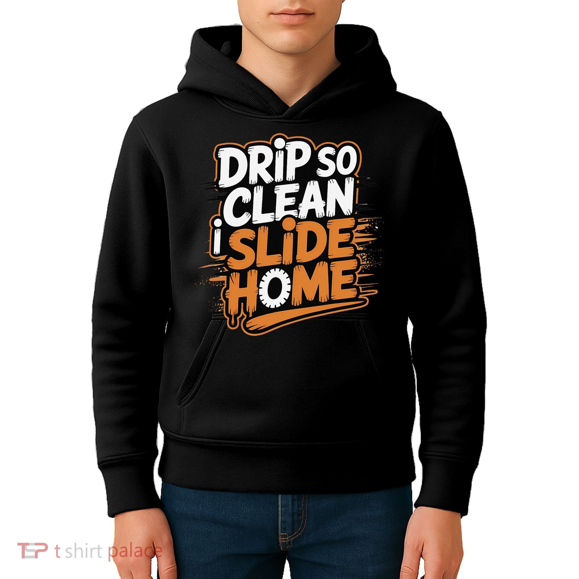 Drip So Clean I Slide Home  Funny Baseball Player Saying Kids Hoodie