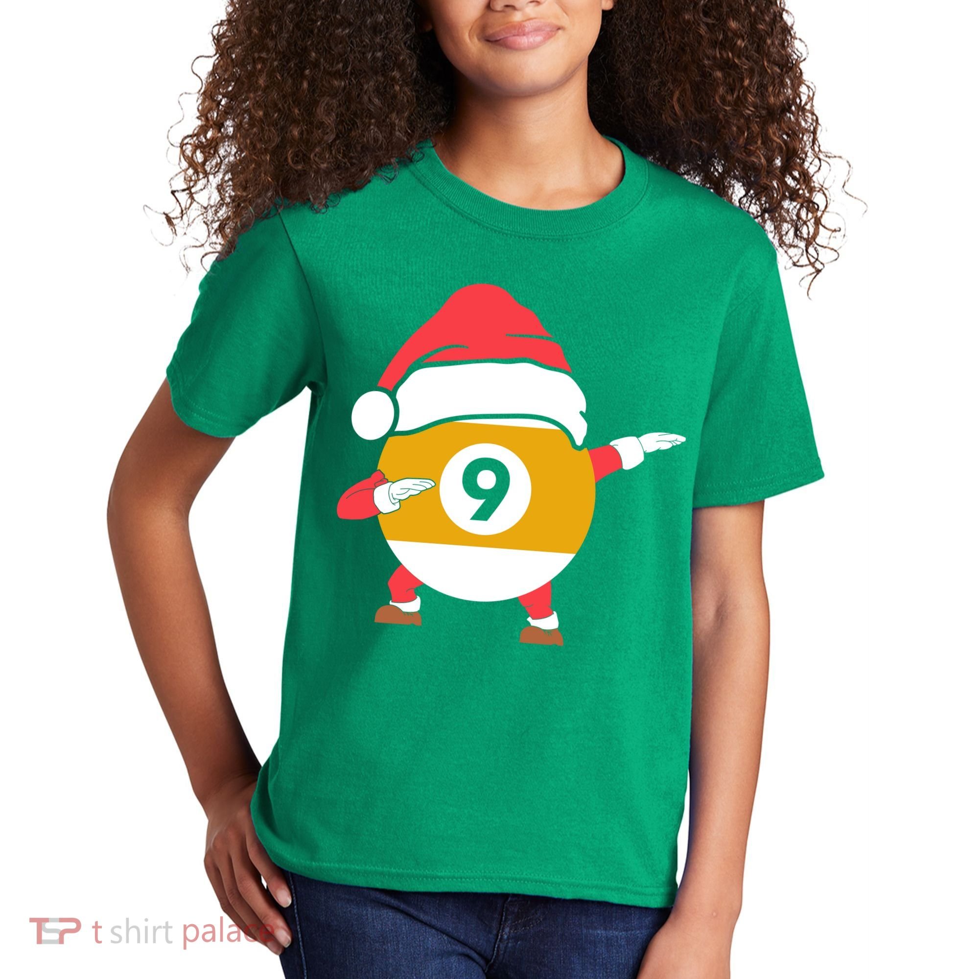 Dabbing Santa Claus Christmas Funny Pool Billiards Xmas Sport Kids T-Shirt