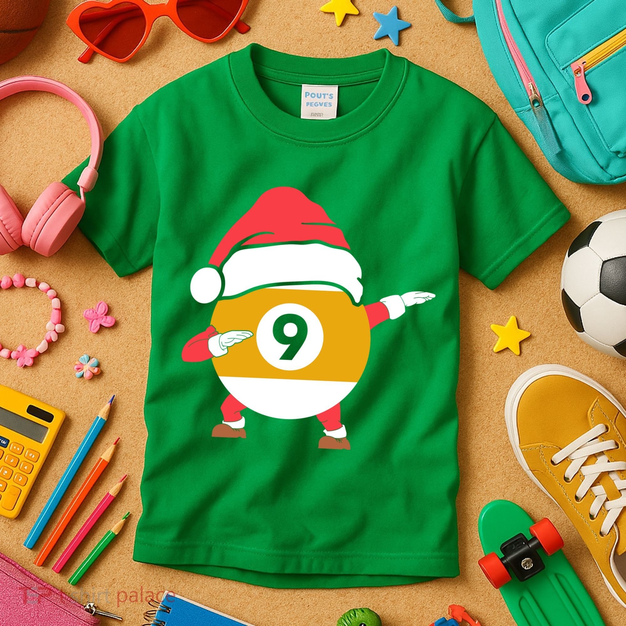 Dabbing Santa Claus Christmas Funny Pool Billiards Xmas Sport Kids T-Shirt