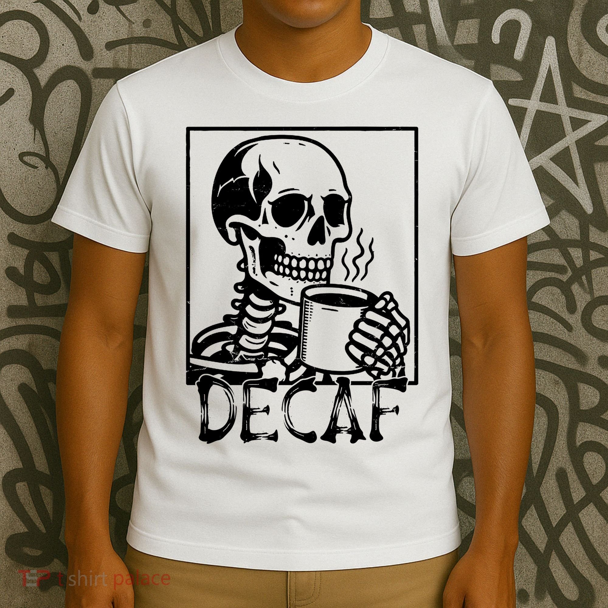 Decaf Skeleton Coffee Skull  T-Shirt