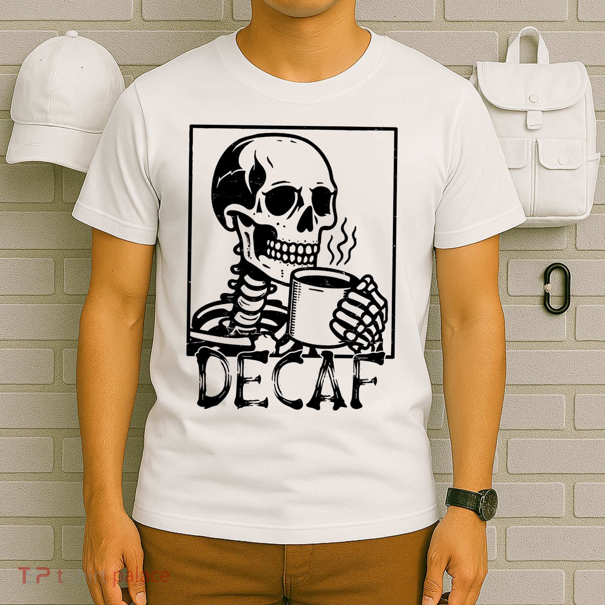 Decaf Skeleton Coffee Skull  T-Shirt