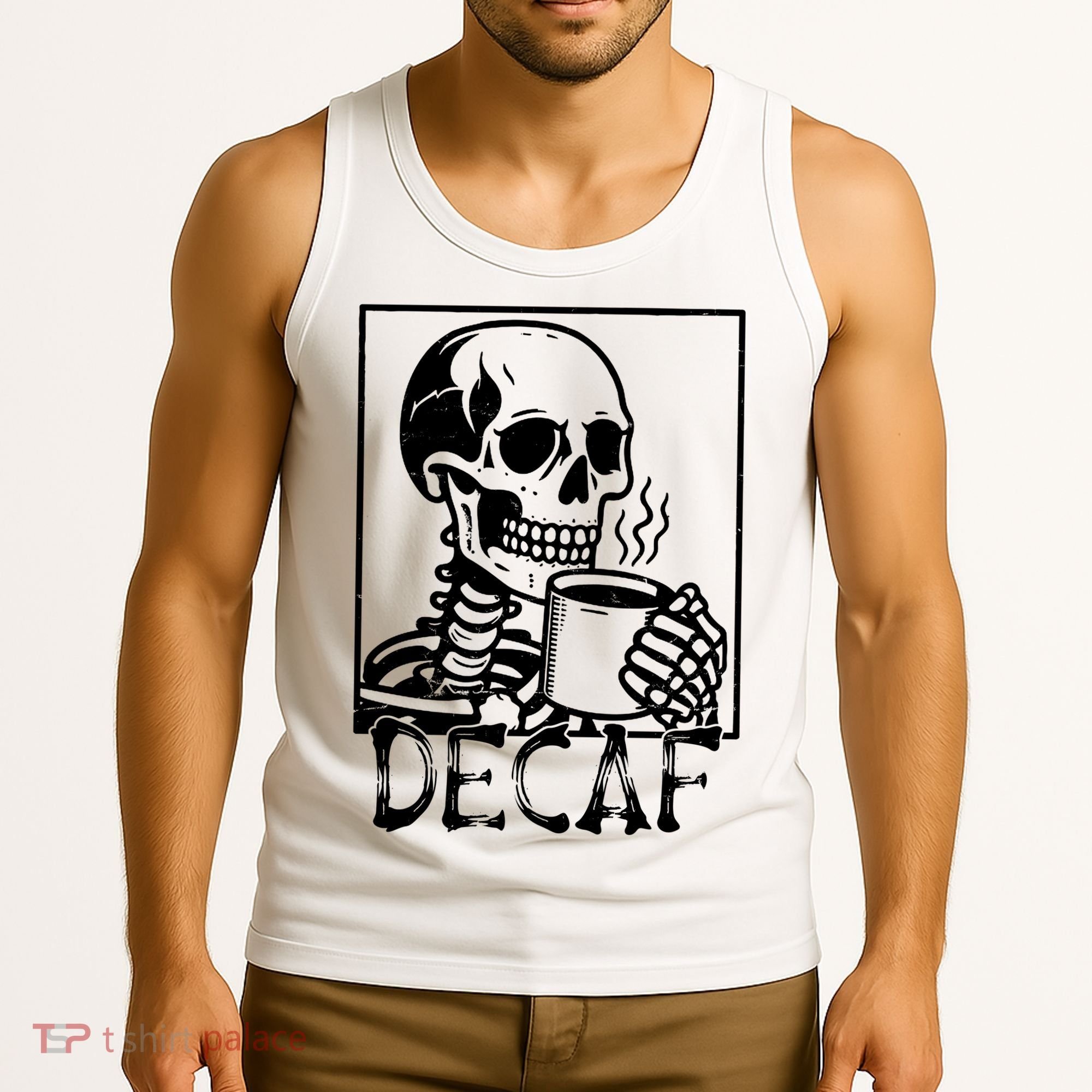 Decaf Skeleton Coffee Skull  Tank Top