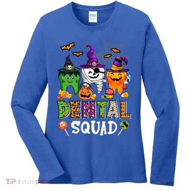 Dental Squad Costume Trick Or Teeth Denstist Halloween Ghost Gift Women's Long Sleeve Shirt