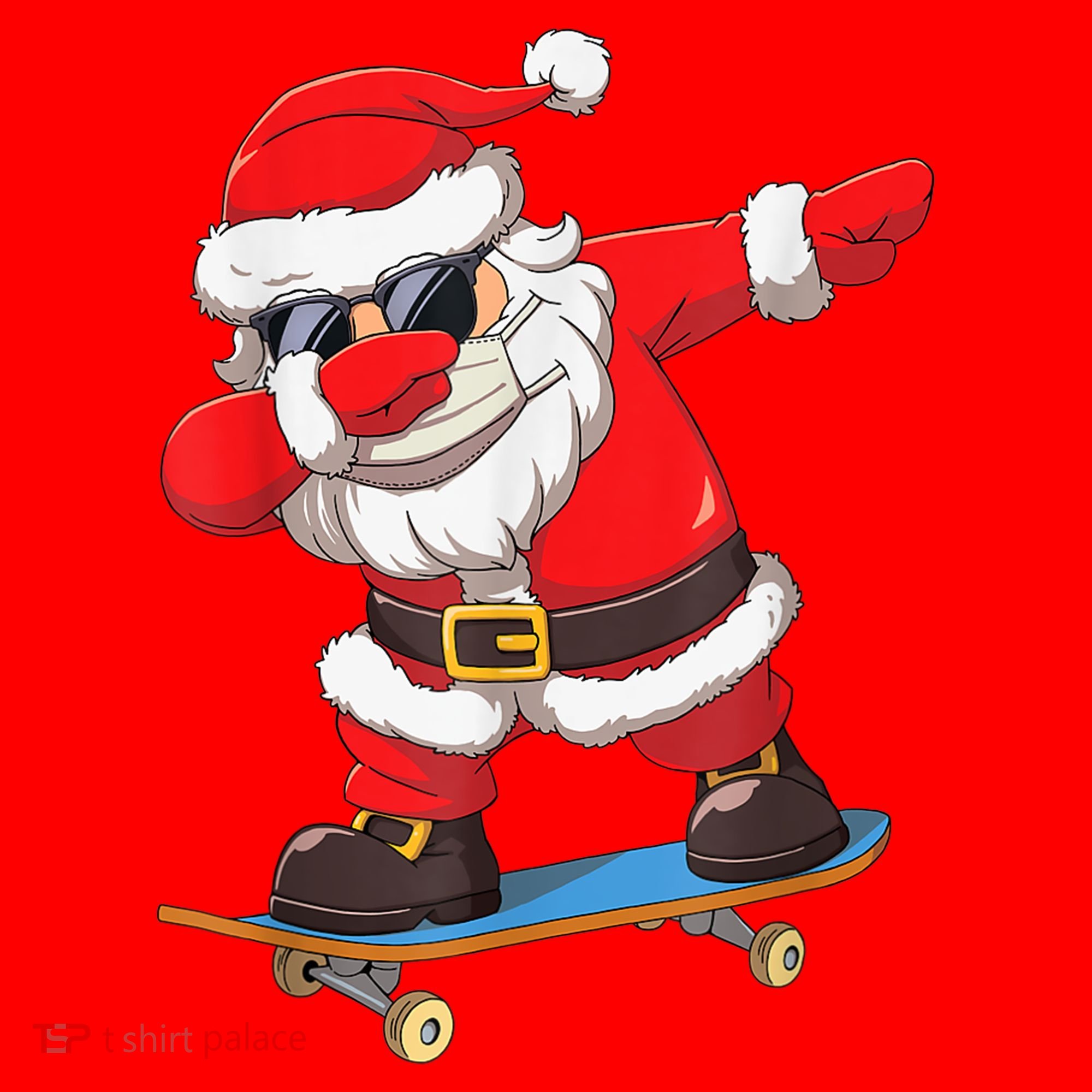 Dabbing Santa Claus Kids Boys Skate Skateboard Christmas TShirt Santa Hat