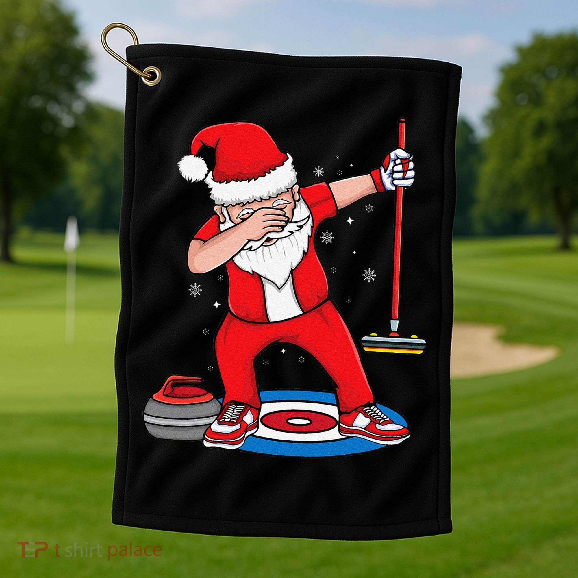 Dabbing Santa Curling Player Curling Broom Curler Curling Golf Towel