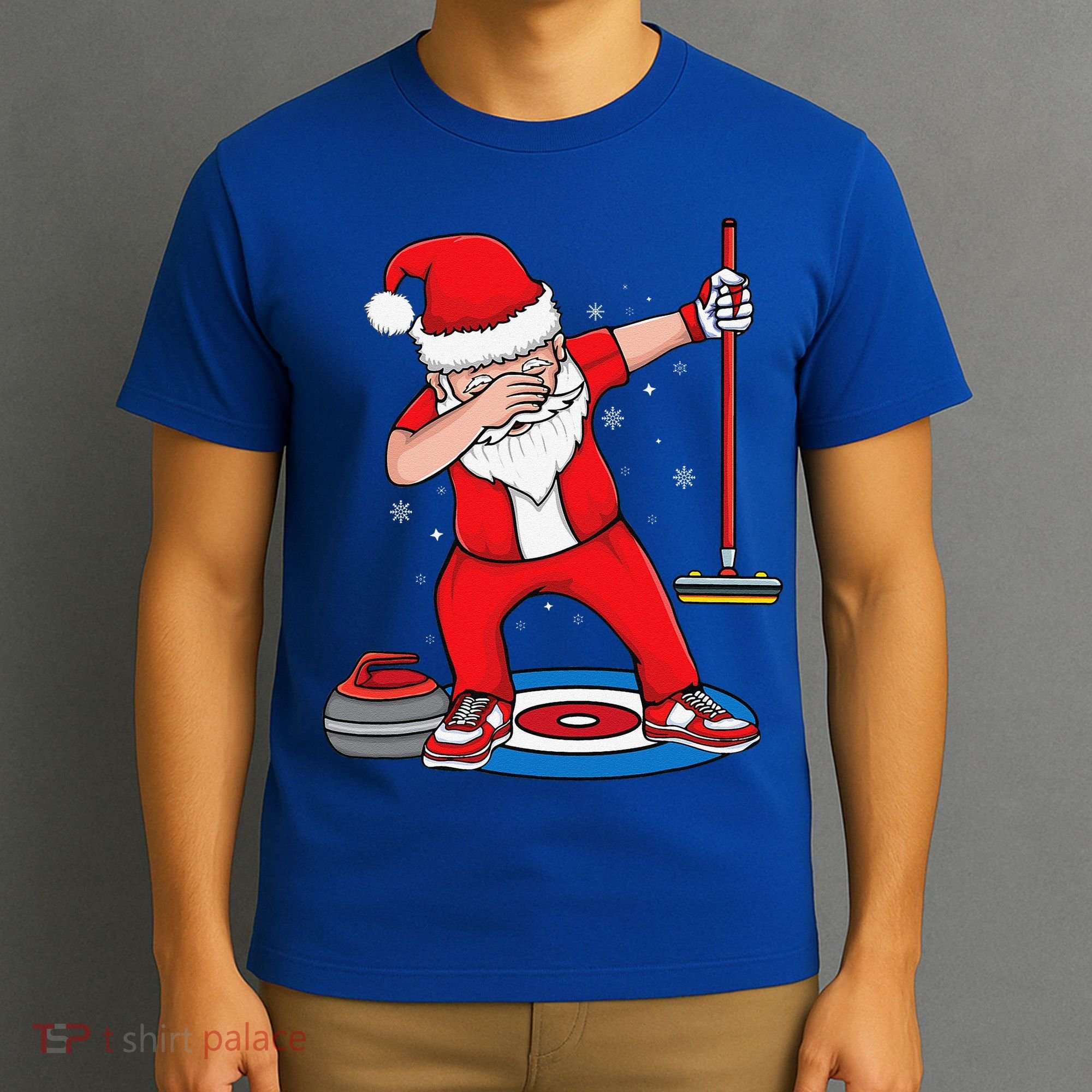 Dabbing Santa Curling Player Curling Broom Curler Curling T-Shirt
