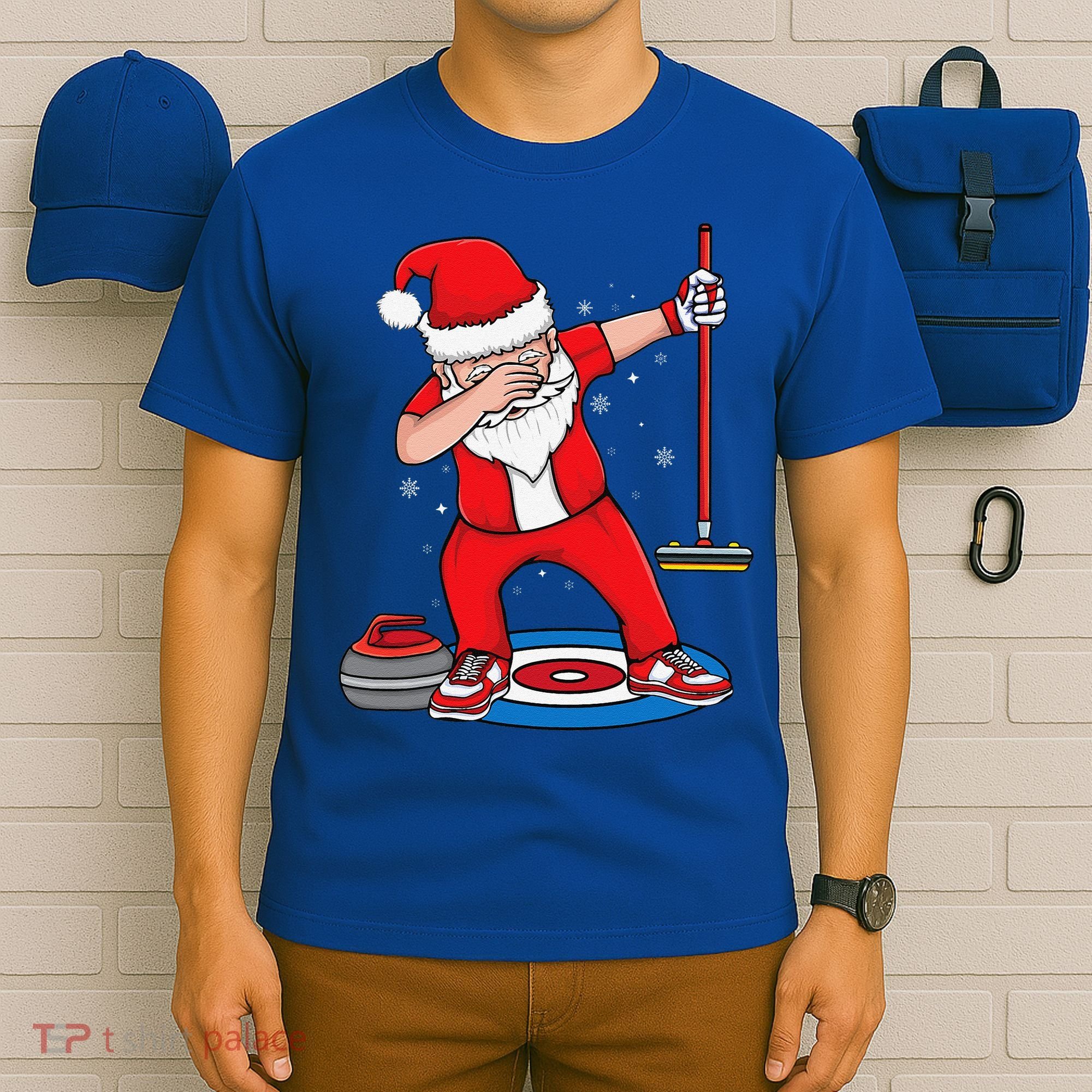 Dabbing Santa Curling Player Curling Broom Curler Curling T-Shirt