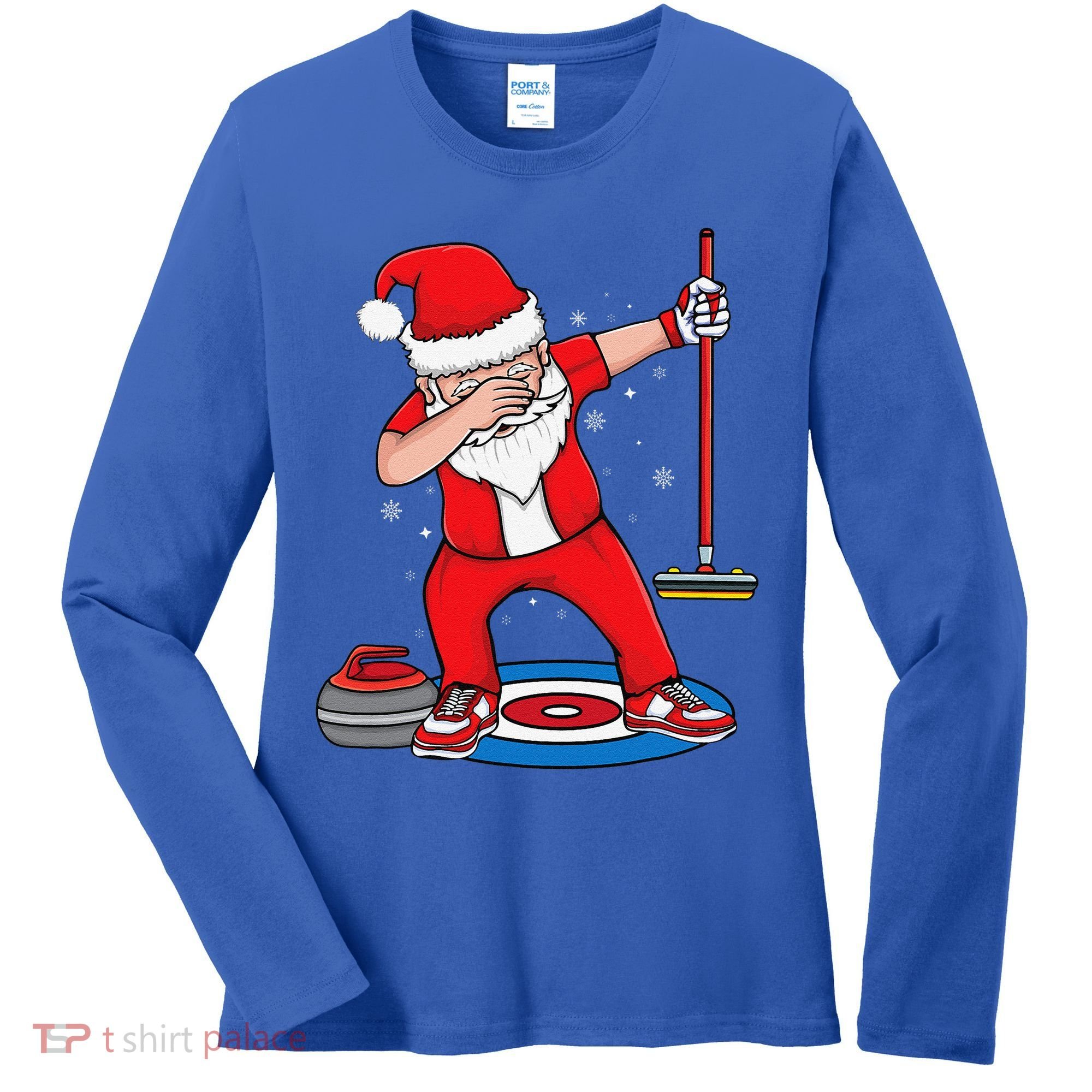 Dabbing Santa Curling Player Curling Broom Curler Curling Women's Long Sleeve Shirt
