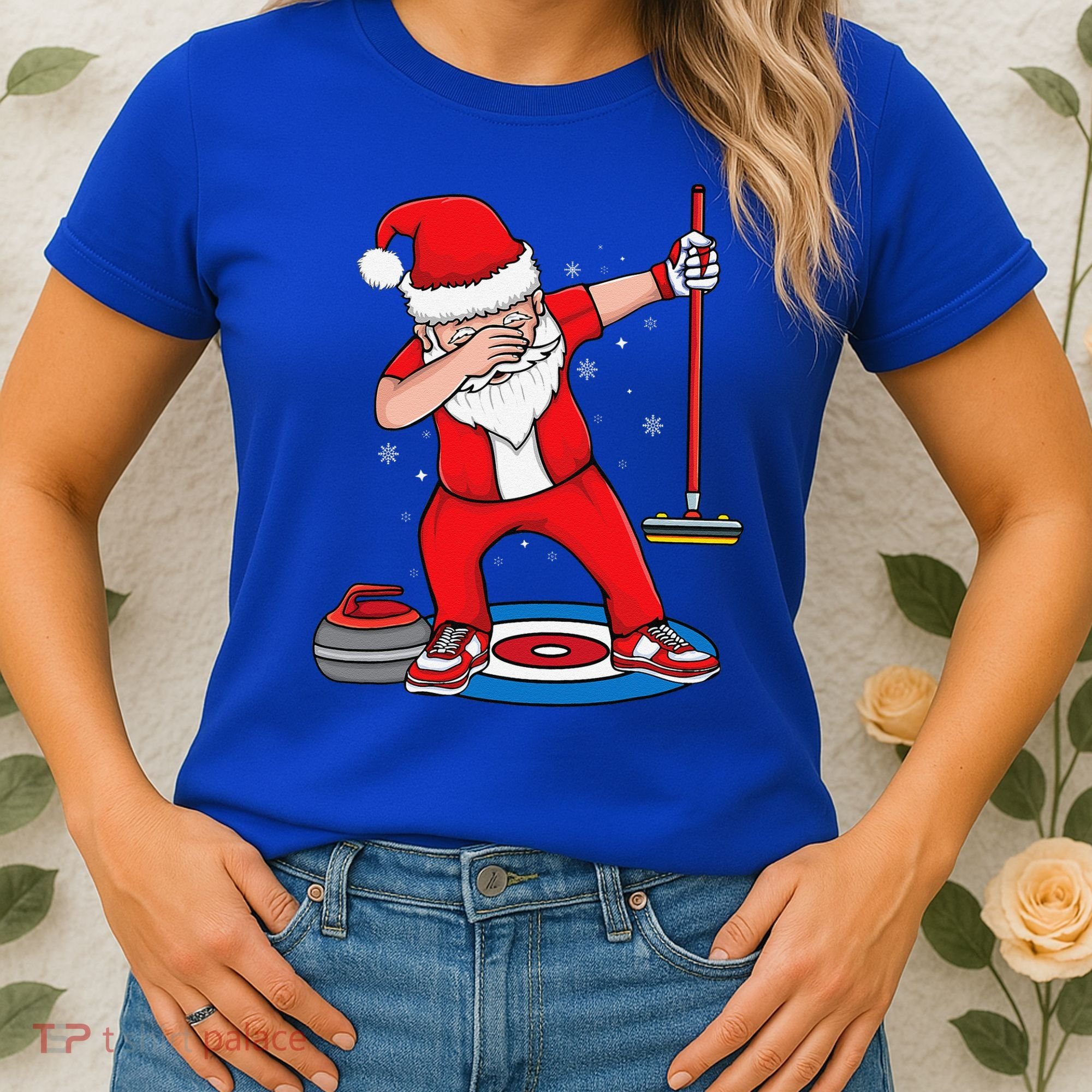Dabbing Santa Curling Player Curling Broom Curler Curling Women's T-Shirt