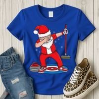 Dabbing Santa Curling Player Curling Broom Curler Curling Women's T-Shirt thumb 3