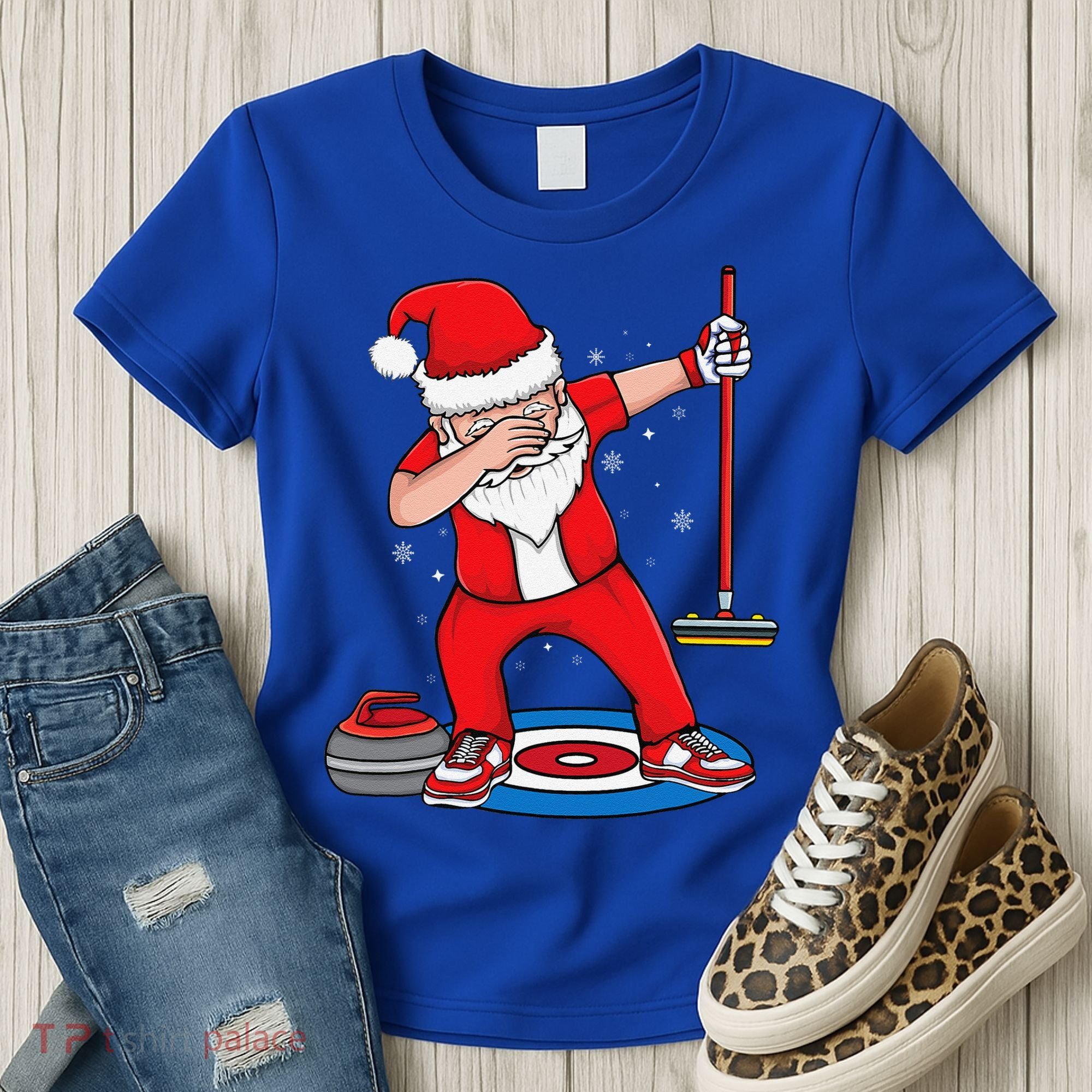 Dabbing Santa Curling Player Curling Broom Curler Curling Women's T-Shirt