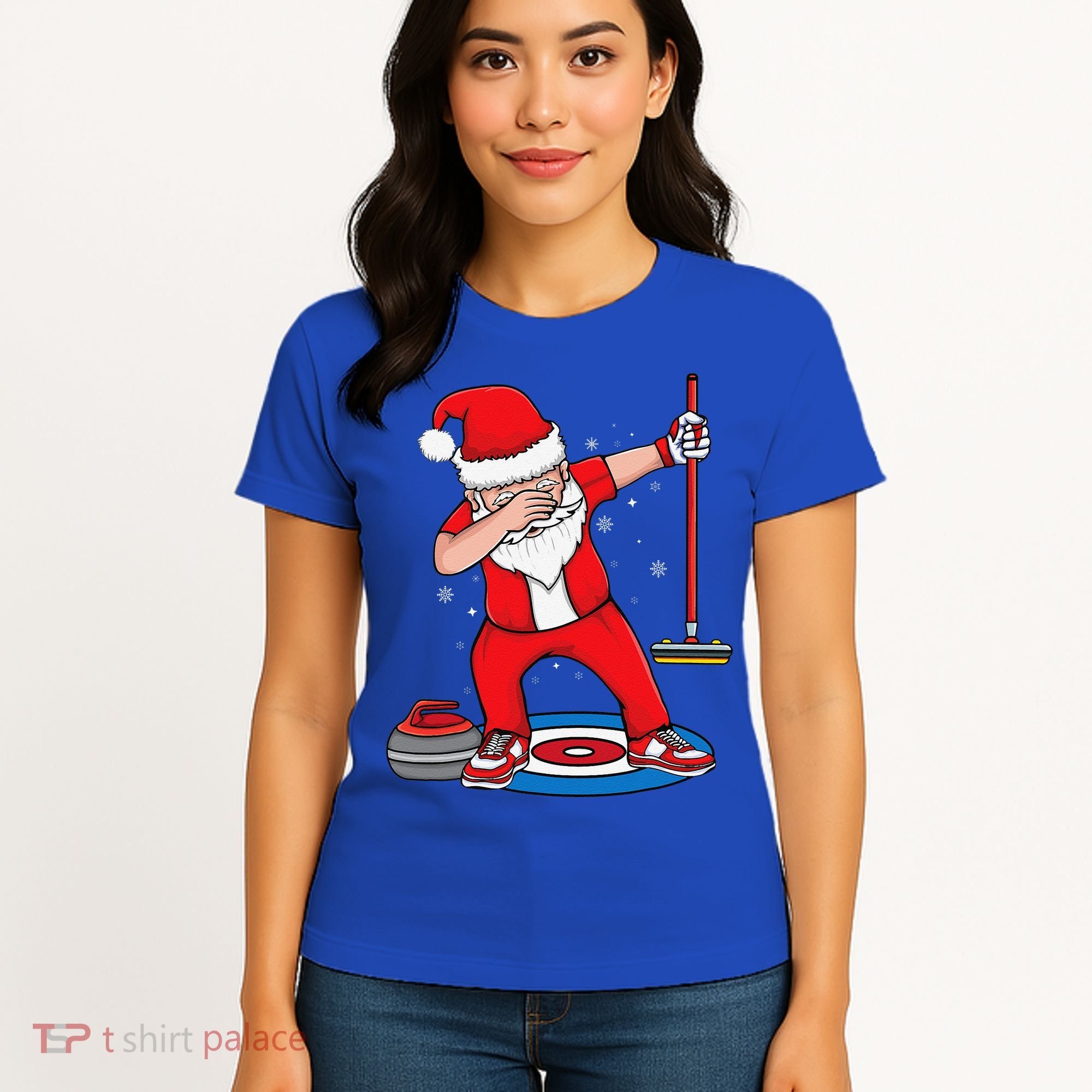 Dabbing Santa Curling Player Curling Broom Curler Curling Women's T-Shirt