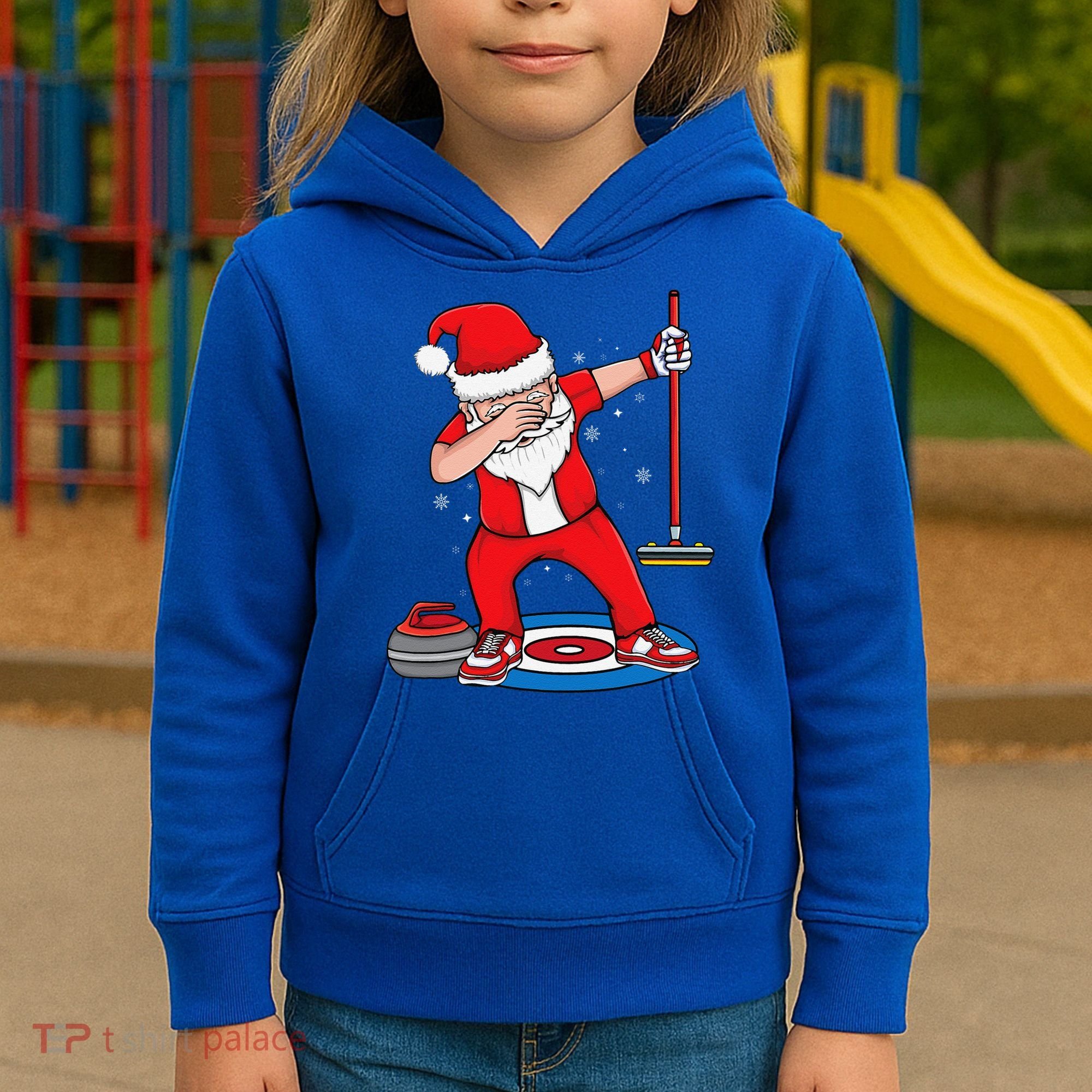 Dabbing Santa Curling Player Curling Broom Curler Curling Kids Hoodie