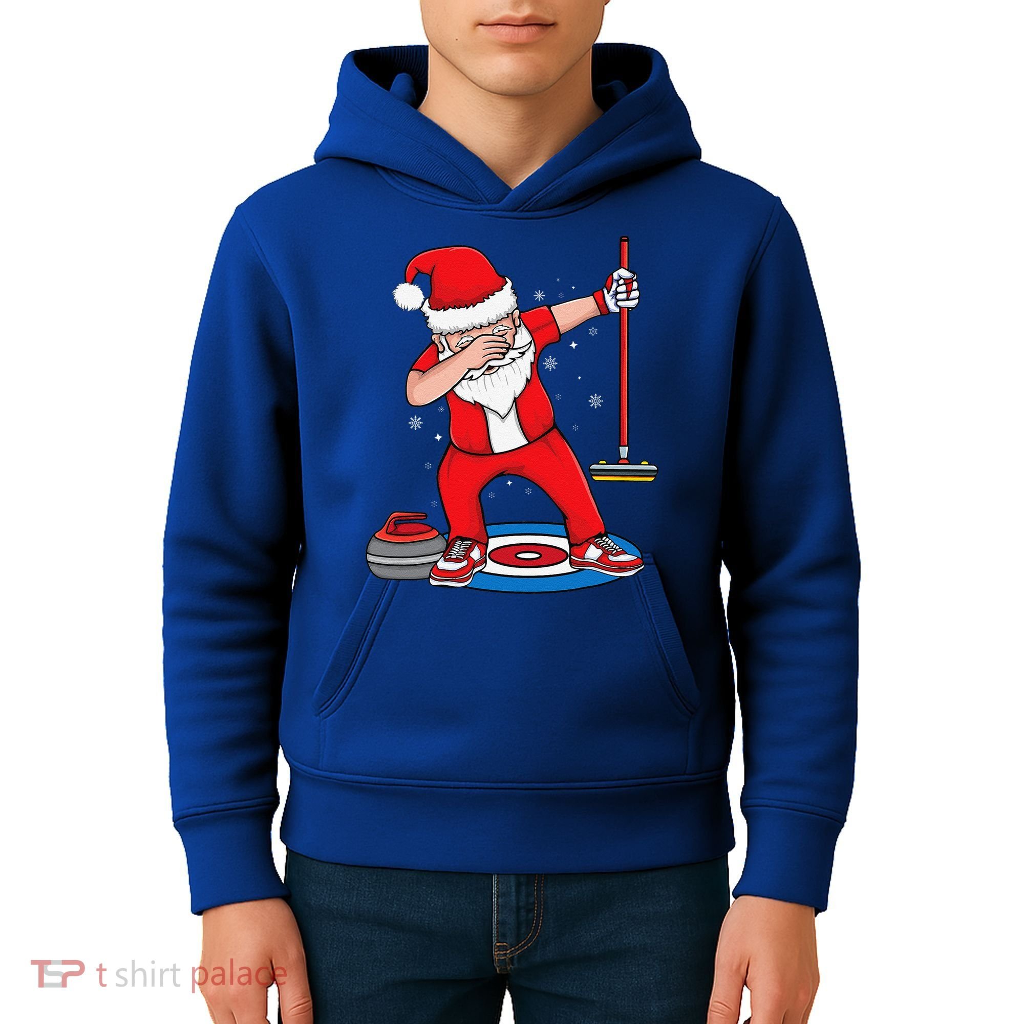 Dabbing Santa Curling Player Curling Broom Curler Curling Kids Hoodie