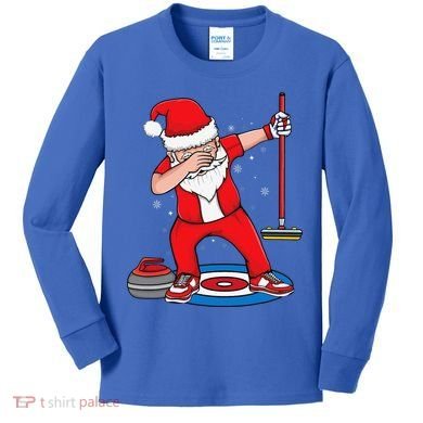 Dabbing Santa Curling Player Curling Broom Curler Curling Kids Long Sleeve Shirt