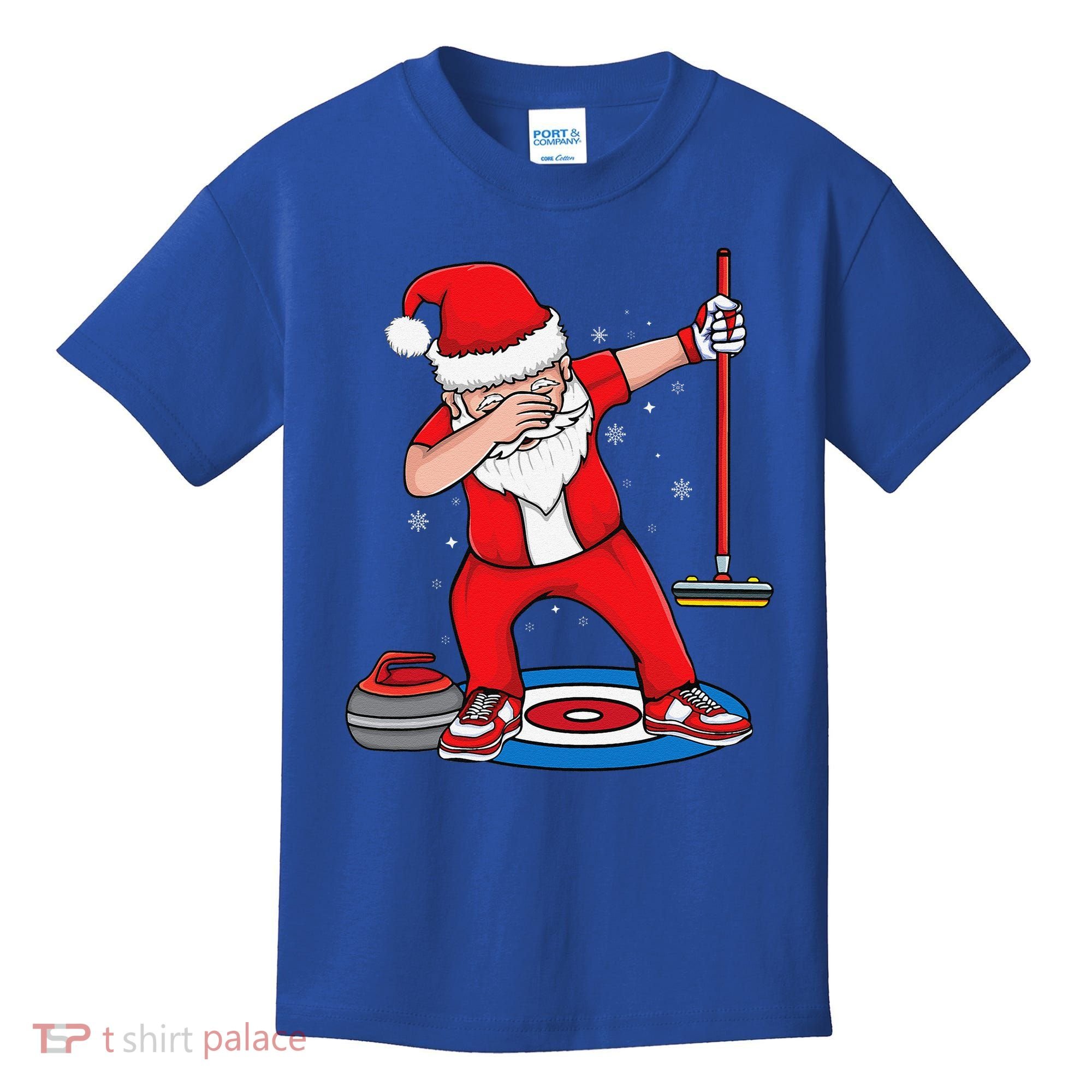 Dabbing Santa Curling Player Curling Broom Curler Curling Kids T-Shirt
