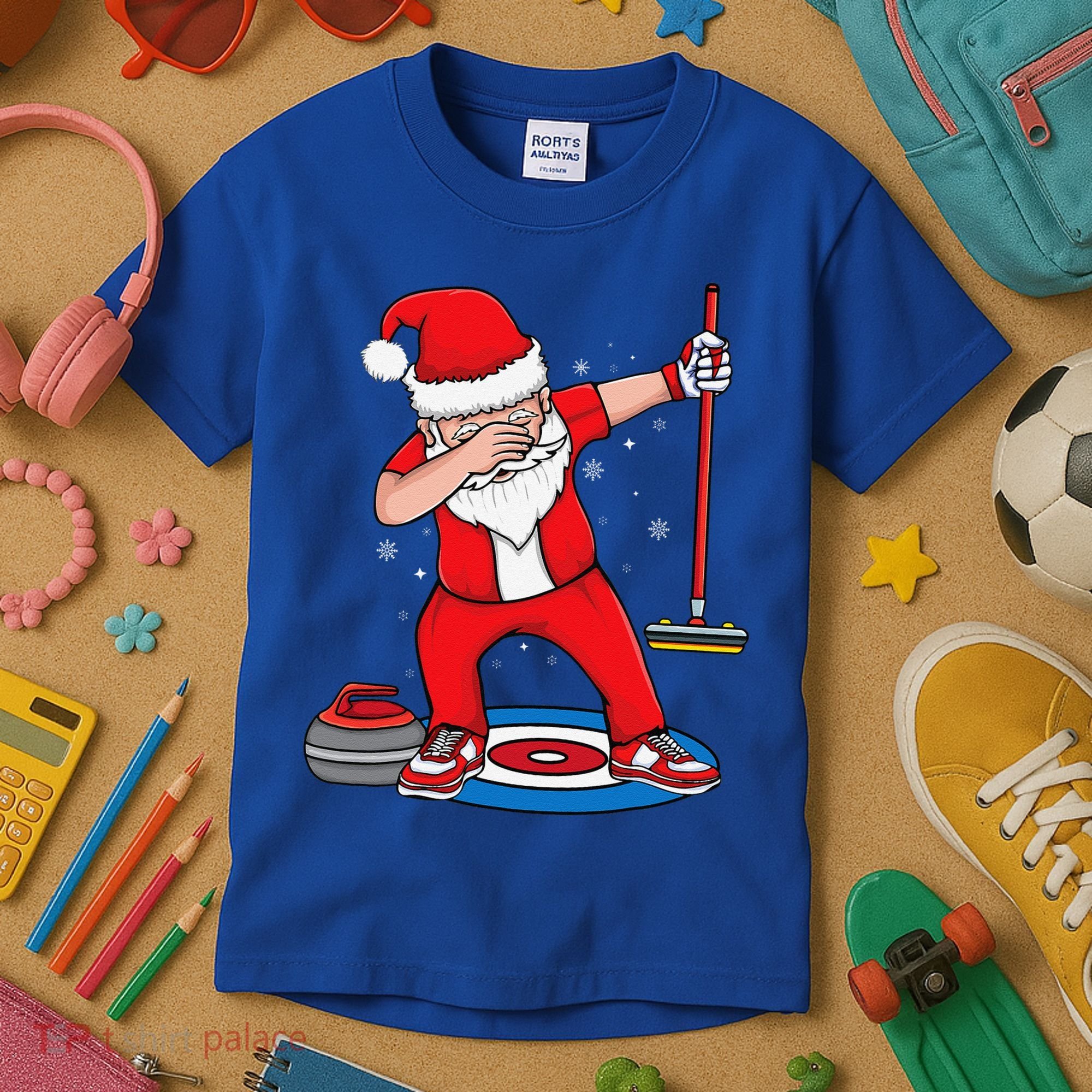 Dabbing Santa Curling Player Curling Broom Curler Curling Kids T-Shirt