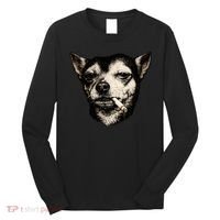 Dog Smoking Cigarette Funny Chihuahua Long Sleeve Shirt thumb 0