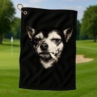 Dog Smoking Cigarette Funny Chihuahua Golf Towel thumb 1