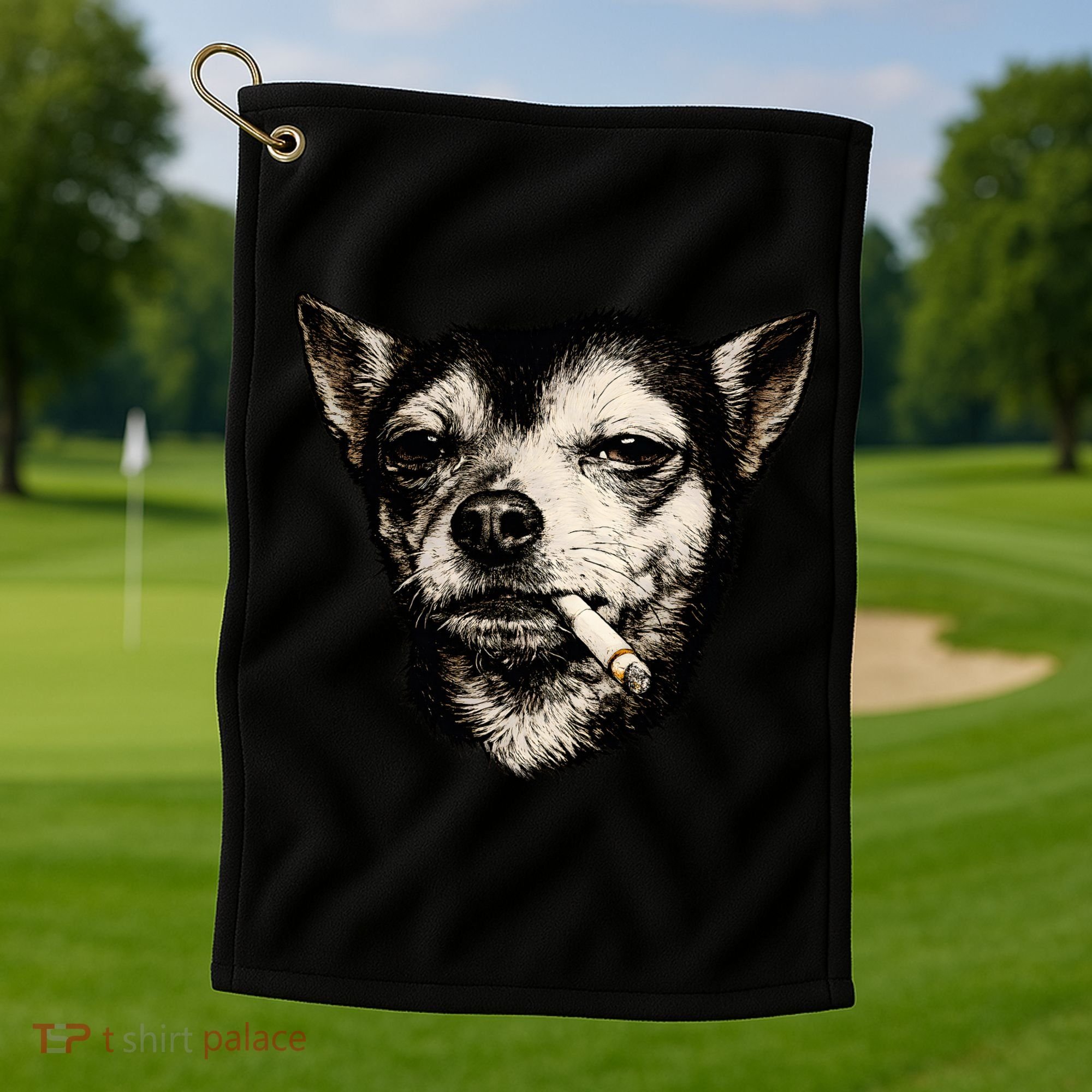 Dog Smoking Cigarette Funny Chihuahua Golf Towel