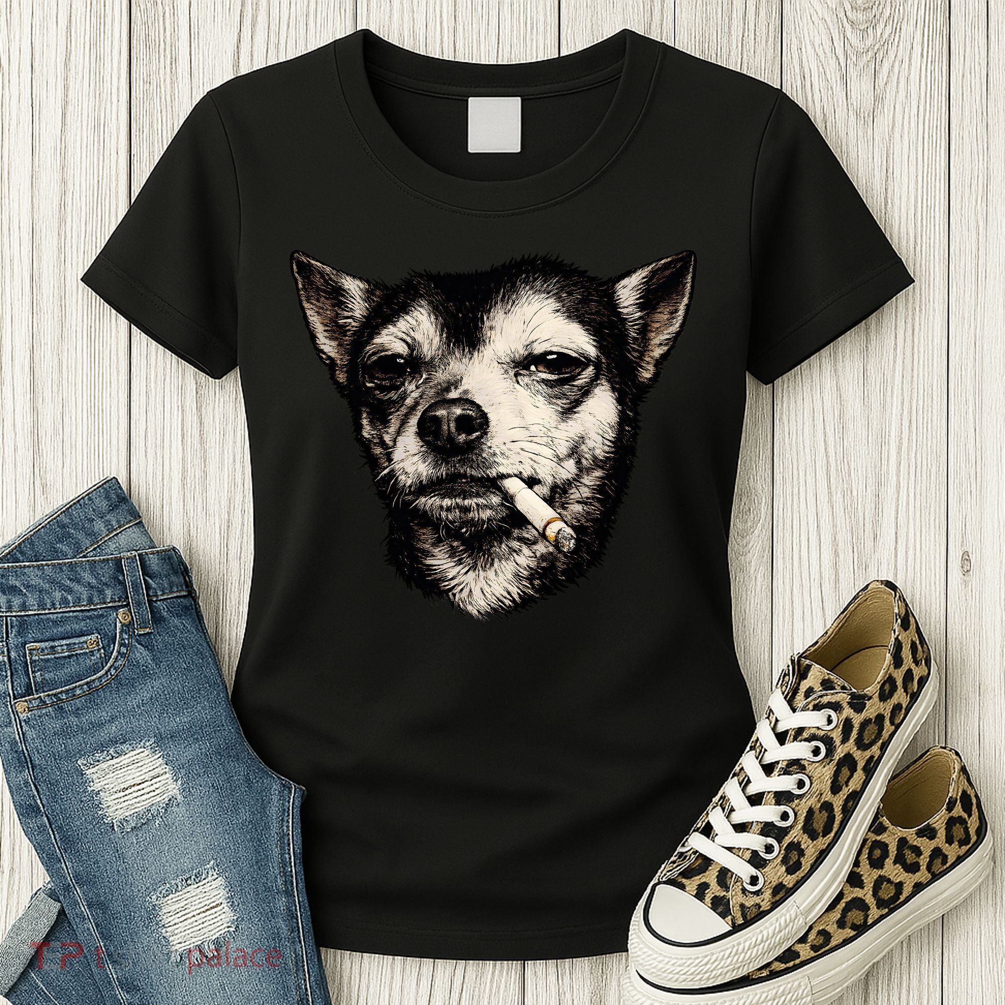 Dog Smoking Cigarette Funny Chihuahua Women's T-Shirt