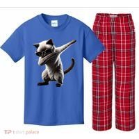 Dabbing Siamese Cat Pet Motif Cool Dab Animal Lover Gift Kids Plaid Pajama Set thumb 0
