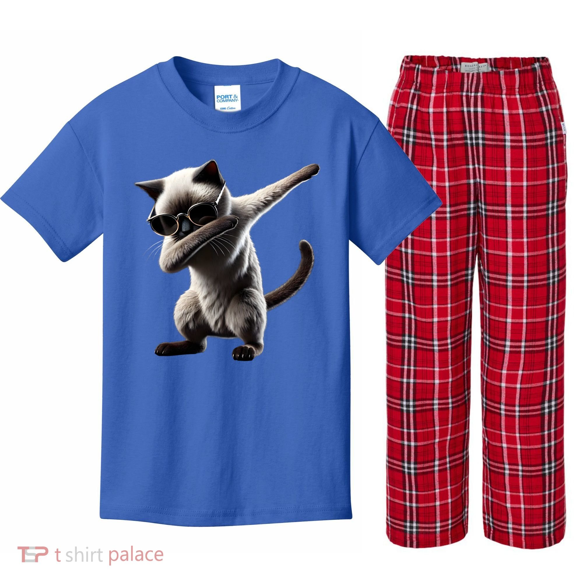 Dabbing Siamese Cat Pet Motif Cool Dab Animal Lover Gift Kids Plaid Pajama Set