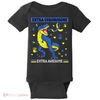 Down Syndrome Dinosaur T rex Extra Chromosome Extra Awesome Baby Bodysuit thumb 0