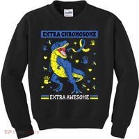 Down Syndrome Dinosaur T rex Extra Chromosome Extra Awesome Kids Sweatshirt thumb 0