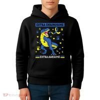 Down Syndrome Dinosaur T rex Extra Chromosome Extra Awesome Kids Hoodie thumb 4