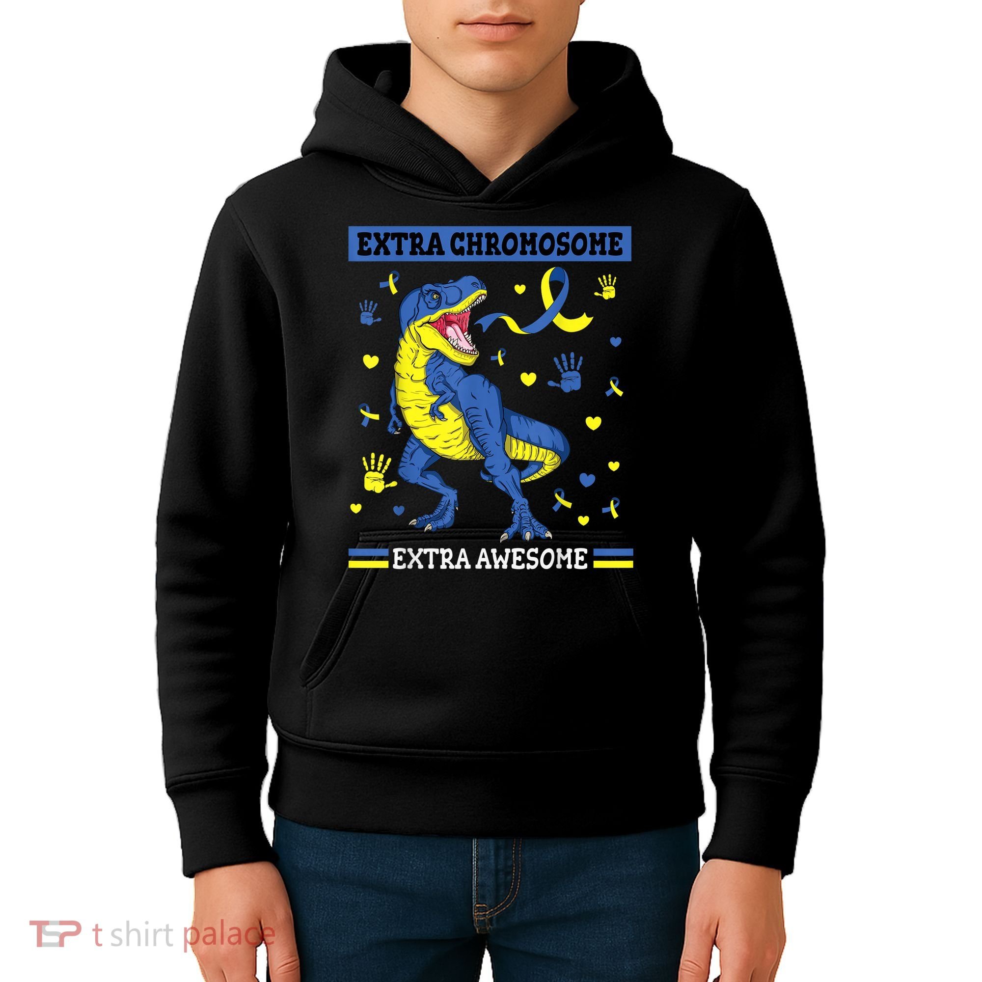 Down Syndrome Dinosaur T rex Extra Chromosome Extra Awesome Kids Hoodie