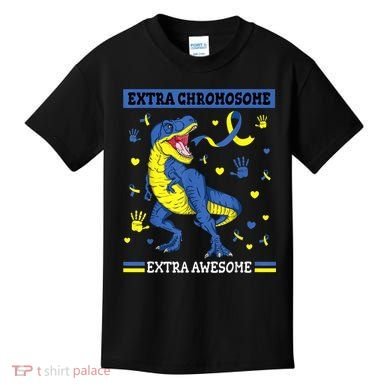 Down Syndrome Dinosaur T rex Extra Chromosome Extra Awesome Kids T-Shirt