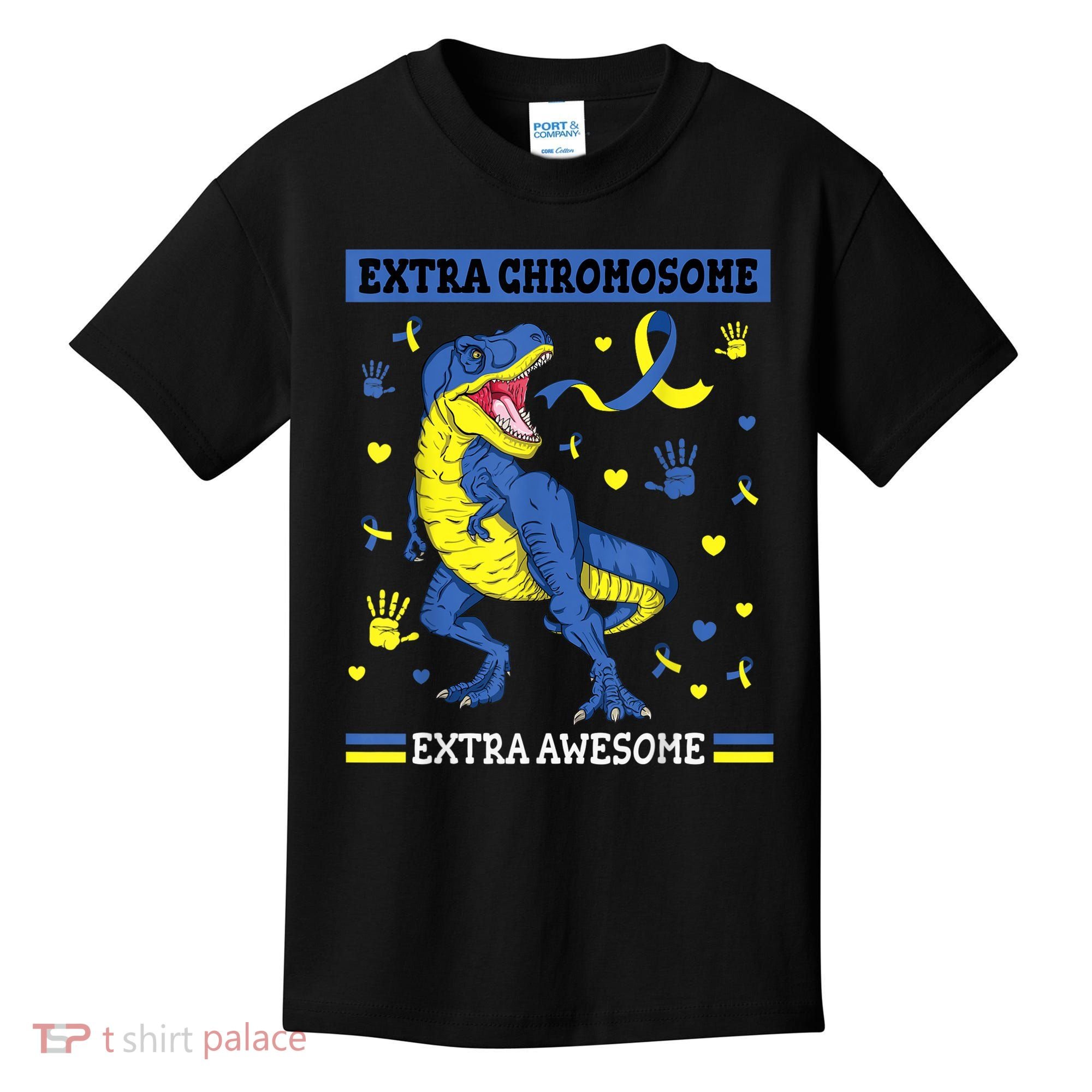 Down Syndrome Dinosaur T rex Extra Chromosome Extra Awesome Kids T-Shirt