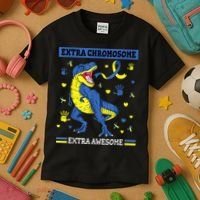 Down Syndrome Dinosaur T rex Extra Chromosome Extra Awesome Kids T-Shirt thumb 3