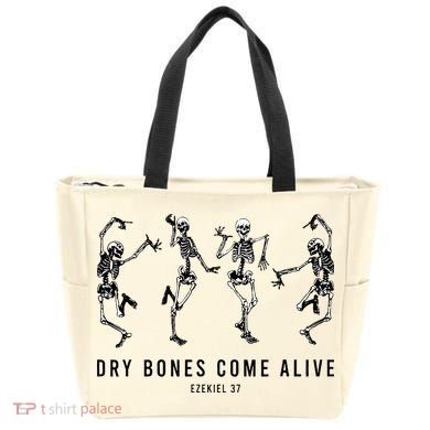 Dancing Skeleton Dry Bones Come Alive Christian Halloween Tote Bag
