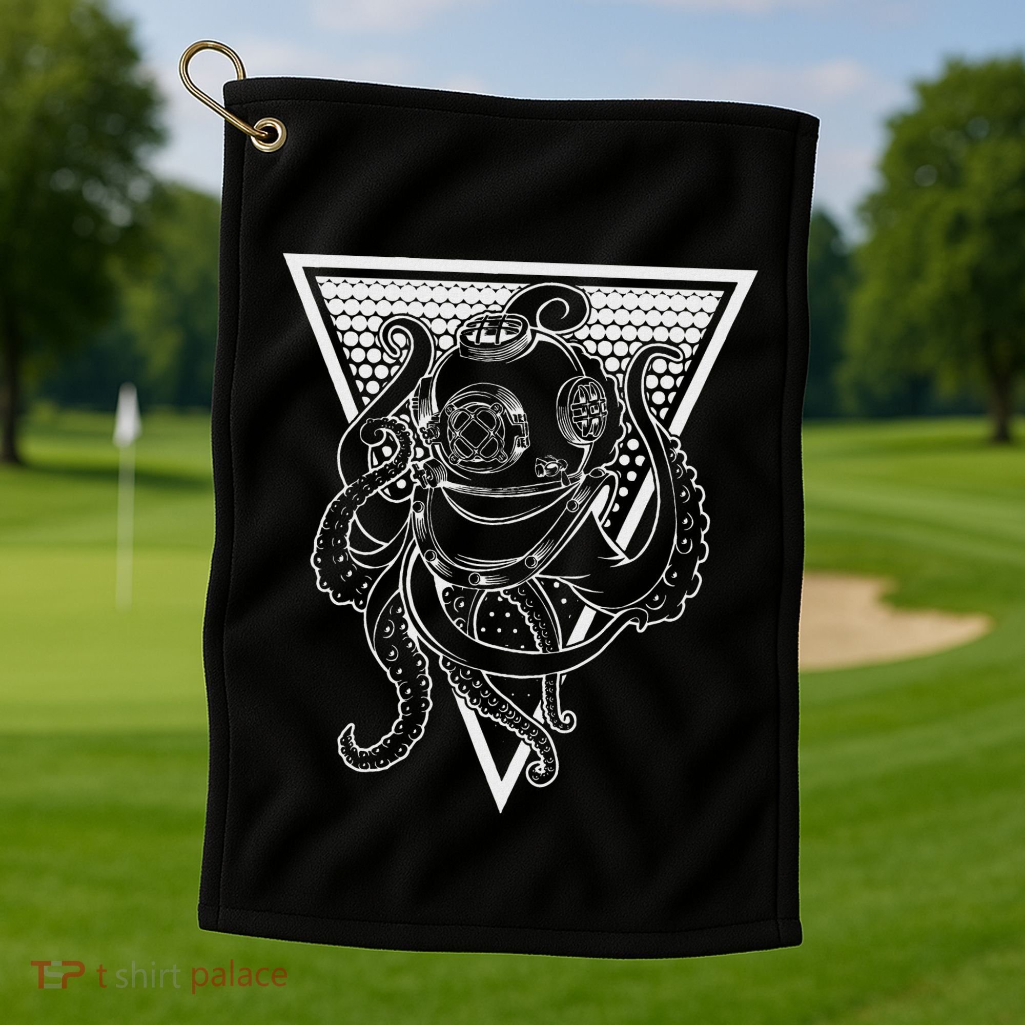Deep Sea Diving Helmet Kraken Octopus Underwater Diver Gift Golf Towel