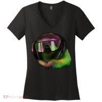 DJ Sloth Women's V-Neck T-Shirt thumb 0