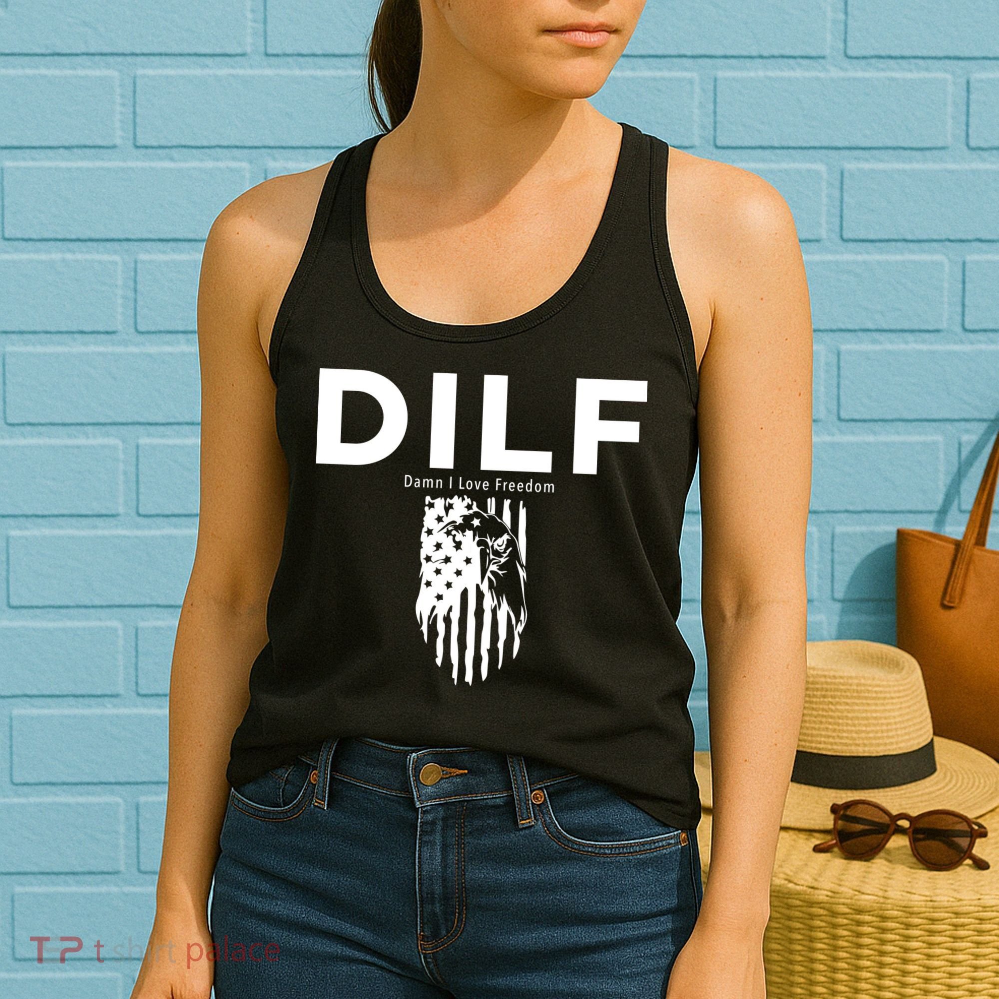 DILF SHIRT (DAMN I LOVE FREEDOM) DAD SHIRT Women's Tank Top
