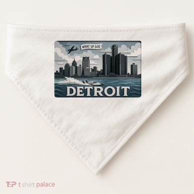 Detroit Skyline Design With 'What Up Doe’  USA-Made Doggie Bandana