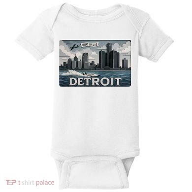 Detroit Skyline Design With 'What Up Doe’  Baby Bodysuit