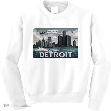 Detroit Skyline Design With 'What Up Doe’  Kids Sweatshirt