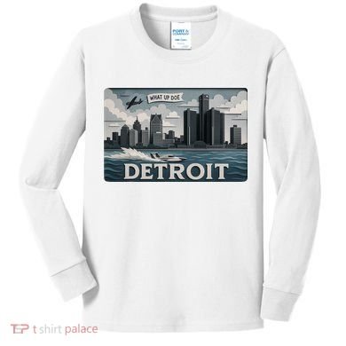 Detroit Skyline Design With 'What Up Doe’  Kids Long Sleeve Shirt