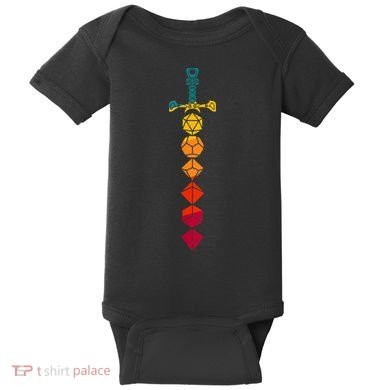 D.20 Shirt Dungeons Shirt Dice Sword Vintage Baby Bodysuit