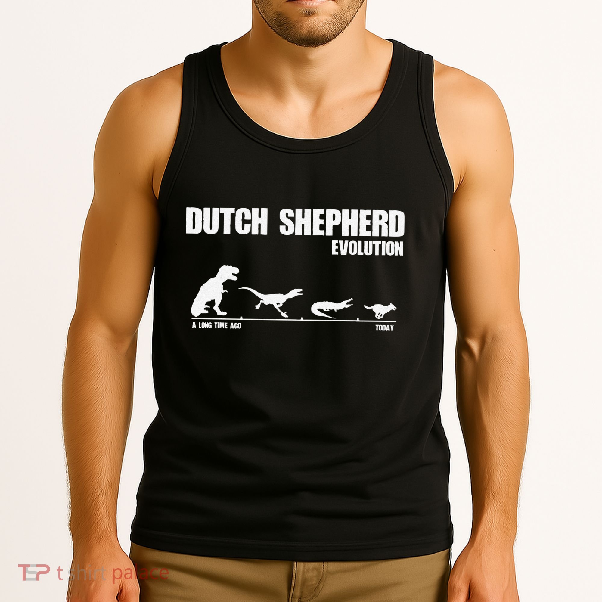 Dutch Shepherd Evolution Funny Dinosaur Dutchie K9 Dog Tank Top